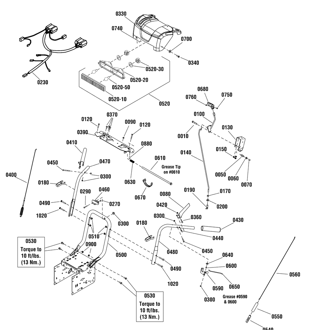 Handles And Controls Group Diagram and Parts List for 1696483-00-CM61900E  Briggs and Stratton Snow Blower